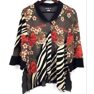 Connie's Moonlight Jacket Black Floral Animal Print Asian Art-to-Wear Sz M -Wow!